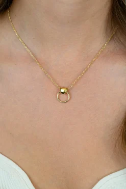 Clearance Zinzi gold plated zilveren ketting 42-45cm met glanzend hart aan een open rondje ZIC2759