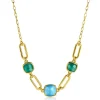 Zinzi gold plated zilveren collier met paperclip schakels en groen turquoise kleurstenen ZIC2332