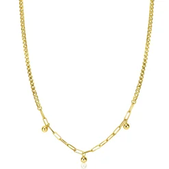 Clearance Zinzi gold plated zilveren schakelketting met gourmet en paperclip schakels en bolletjes 40-45cm ZIC2521G