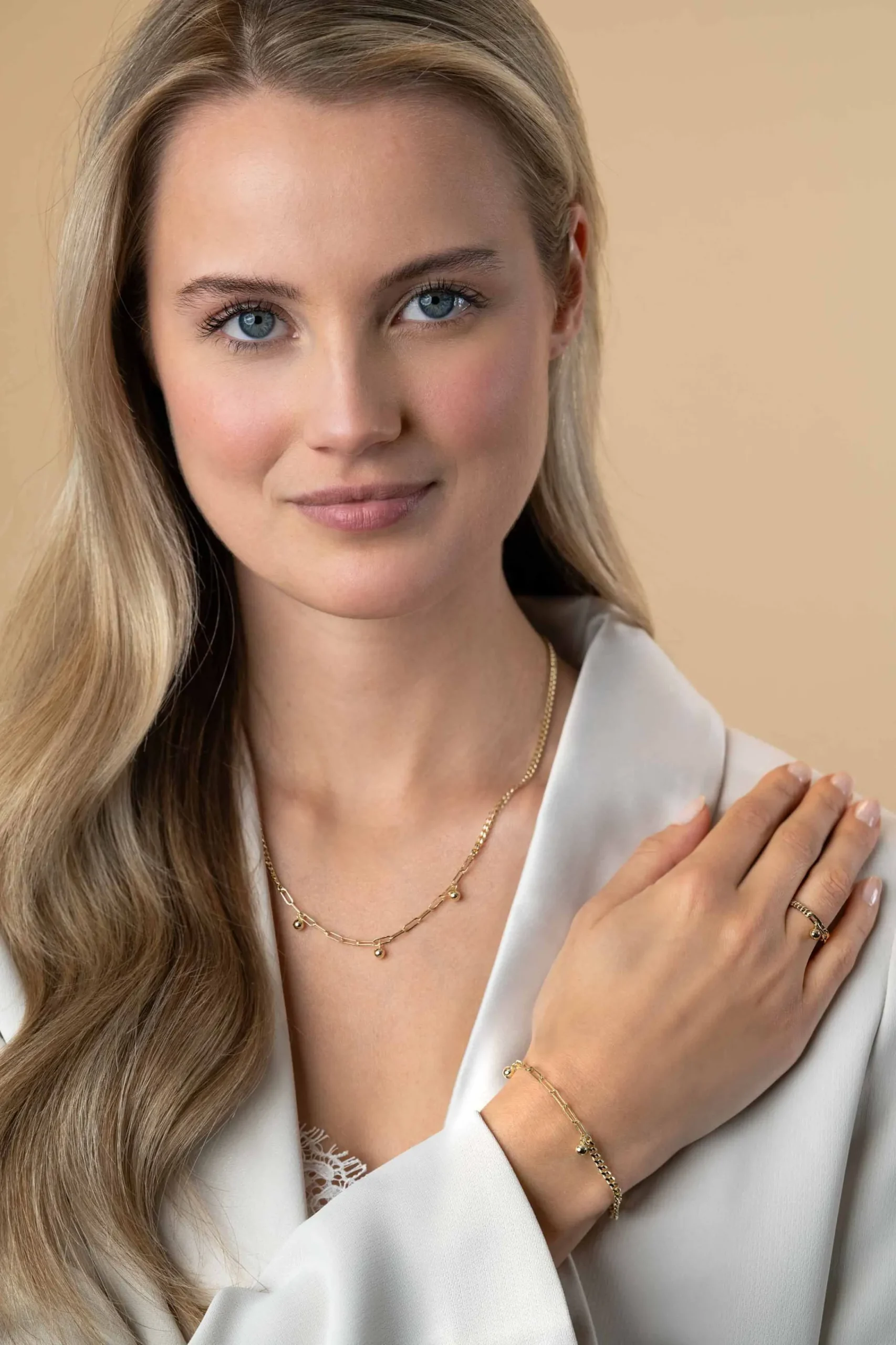 Clearance Zinzi gold plated zilveren schakelketting met gourmet en paperclip schakels en bolletjes 40-45cm ZIC2521G