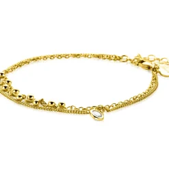 Online Zinzi gold plated zilveren multilook armband met ronde zetting witte zirconia en bolletjes 16,5-19cm ZIA2520Y