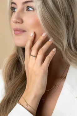 Online Zinzi gold plated zilveren multilook armband met ronde zetting witte zirconia en bolletjes 16,5-19cm ZIA2520Y