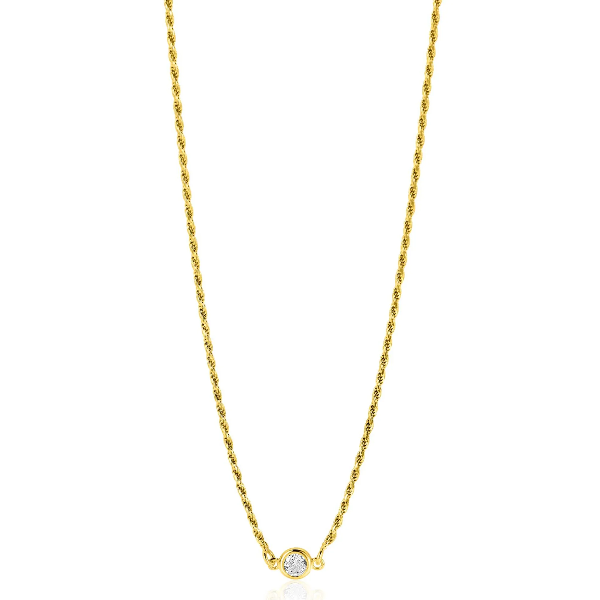 Zinzi gold plated zilveren koord ketting bezet met een ronde witte zirconia 40-45cm ZIC2461Y