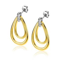 Online Zinzi gold plated zilveren grote ovale oorstekers 28mm waarbij de top bezet is met witte zirconia's ZIO2489Y
