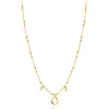Clearance Zinzi gold plated zilveren fantasie ketting met kleine bolletjes, twee bungelende witte pareltjes en organische open vorm in het midden 42-45cm ZIC2405