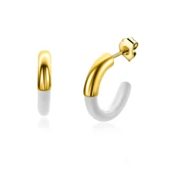 Online Zinzi gold plated zilveren trendy oorsieraden 16mm half emaille wit ZIO2315W