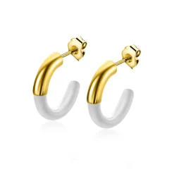 Online Zinzi gold plated zilveren trendy oorsieraden 16mm half emaille wit ZIO2315W