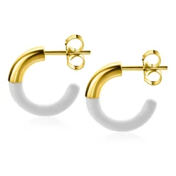 Online Zinzi gold plated zilveren trendy oorsieraden 16mm half emaille wit ZIO2315W