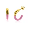 Best Zinzi gold plated zilveren trendy oorsieraden 16mm half emaille roze ZIO2315R