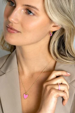 Best Zinzi gold plated zilveren trendy oorsieraden 16mm half emaille roze ZIO2315R