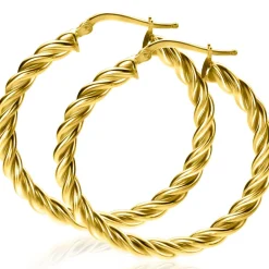 New Zinzi gold plated zilveren wokkel oorringen met gedraaide buis 37x4mm ZIO2282G