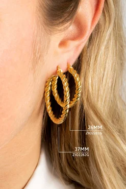 New Zinzi gold plated zilveren wokkel oorringen met gedraaide buis 37x4mm ZIO2282G