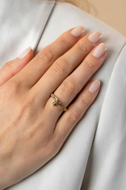 Hot Zinzi gold plated zilveren ring met gourmet en paperclip schakel en bolletjes hanger ZIR2521G