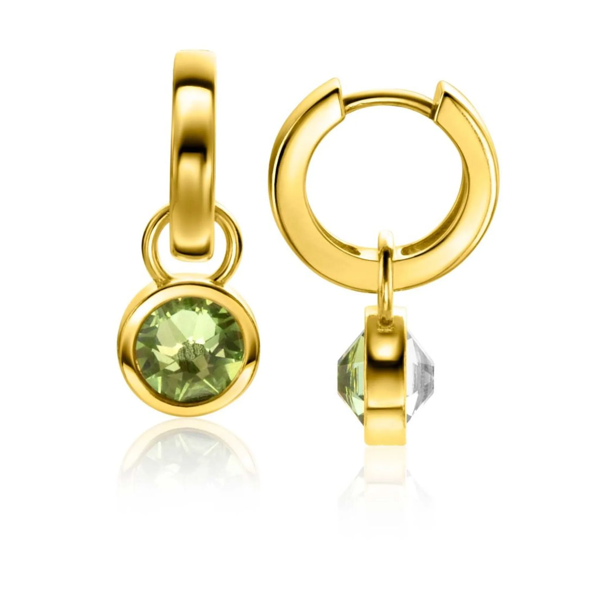 Hot Zinzi gold plated zilveren oorbedels dubbelzijdig groen wit Swarovski crystals 9mm ZICH1006G (zonder oorringen)