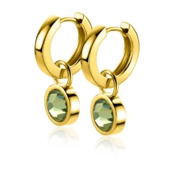 Hot Zinzi gold plated zilveren oorbedels dubbelzijdig groen wit Swarovski crystals 9mm ZICH1006G (zonder oorringen)