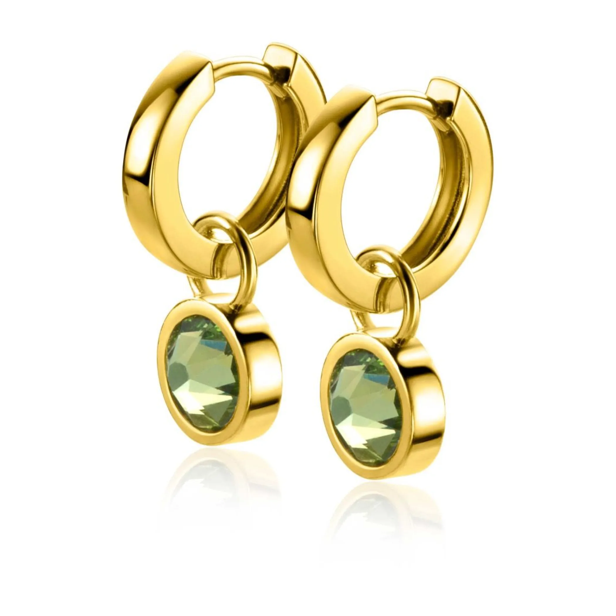 Hot Zinzi gold plated zilveren oorbedels dubbelzijdig groen wit Swarovski crystals 9mm ZICH1006G (zonder oorringen)