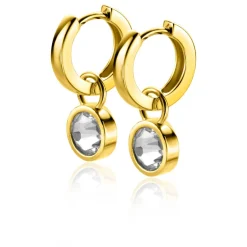 Hot Zinzi gold plated zilveren oorbedels dubbelzijdig groen wit Swarovski crystals 9mm ZICH1006G (zonder oorringen)