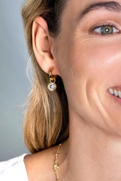 Hot Zinzi gold plated zilveren oorbedels dubbelzijdig groen wit Swarovski crystals 9mm ZICH1006G (zonder oorringen)