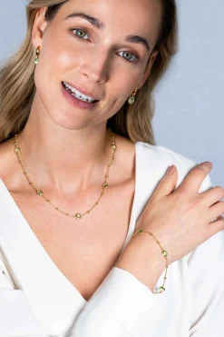 Hot Zinzi gold plated zilveren oorbedels dubbelzijdig groen wit Swarovski crystals 9mm ZICH1006G (zonder oorringen)