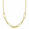 Outlet Zinzi gold plated zilveren ketting 45cm met vier grote ovale schakels en gourmet schakels ZIC2382