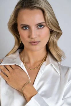 Outlet Zinzi gold plated zilveren ketting 45cm met vier grote ovale schakels en gourmet schakels ZIC2382