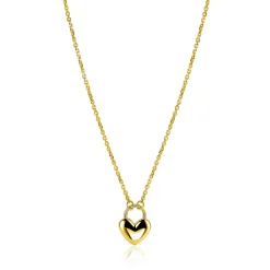 Outlet Zinzi gold plated zilvereren schakelketting met hartvormige slot hanger 18mm breed 42-45 cm ZIC2673G