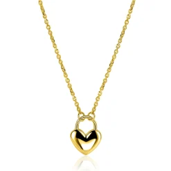 Outlet Zinzi gold plated zilvereren schakelketting met hartvormige slot hanger 18mm breed 42-45 cm ZIC2673G