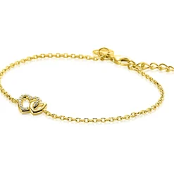 Best Zinzi gold plated zilveren armband met verbonden hartjes, witte zirkonia's 17-19cm ZIA2493Y