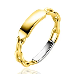 Sale Zinzi gold plated zilveren ring met paperclip schakels en rechthoekig glanzend plaatje ZIR2530G