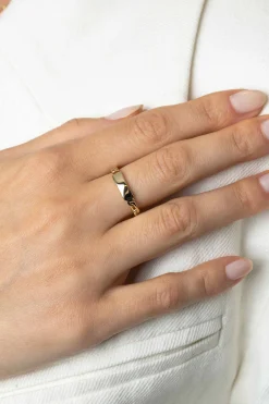Sale Zinzi gold plated zilveren ring met paperclip schakels en rechthoekig glanzend plaatje ZIR2530G