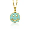 Hot Zinzi gold plated zilveren hanger smiley rond 15mm met turquoise emaille ZIH2312T (zonder collier)