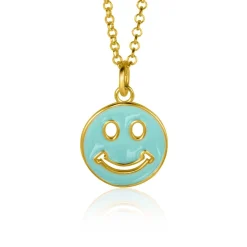 Hot Zinzi gold plated zilveren hanger smiley rond 15mm met turquoise emaille ZIH2312T (zonder collier)
