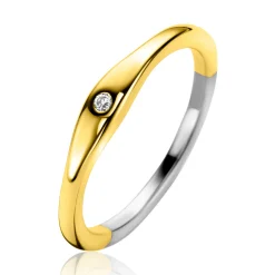 Best Zinzi gold plated zilveren ring organisch gevormd 3,5mm breed bezet met witte zirconia ZIR2628