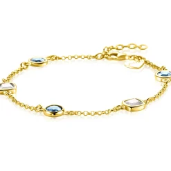 Online Zinzi gold plated zilveren armband met ronde en vierkante zettingen jeansblauw en witgrijs 17-20cm ZIA2526G