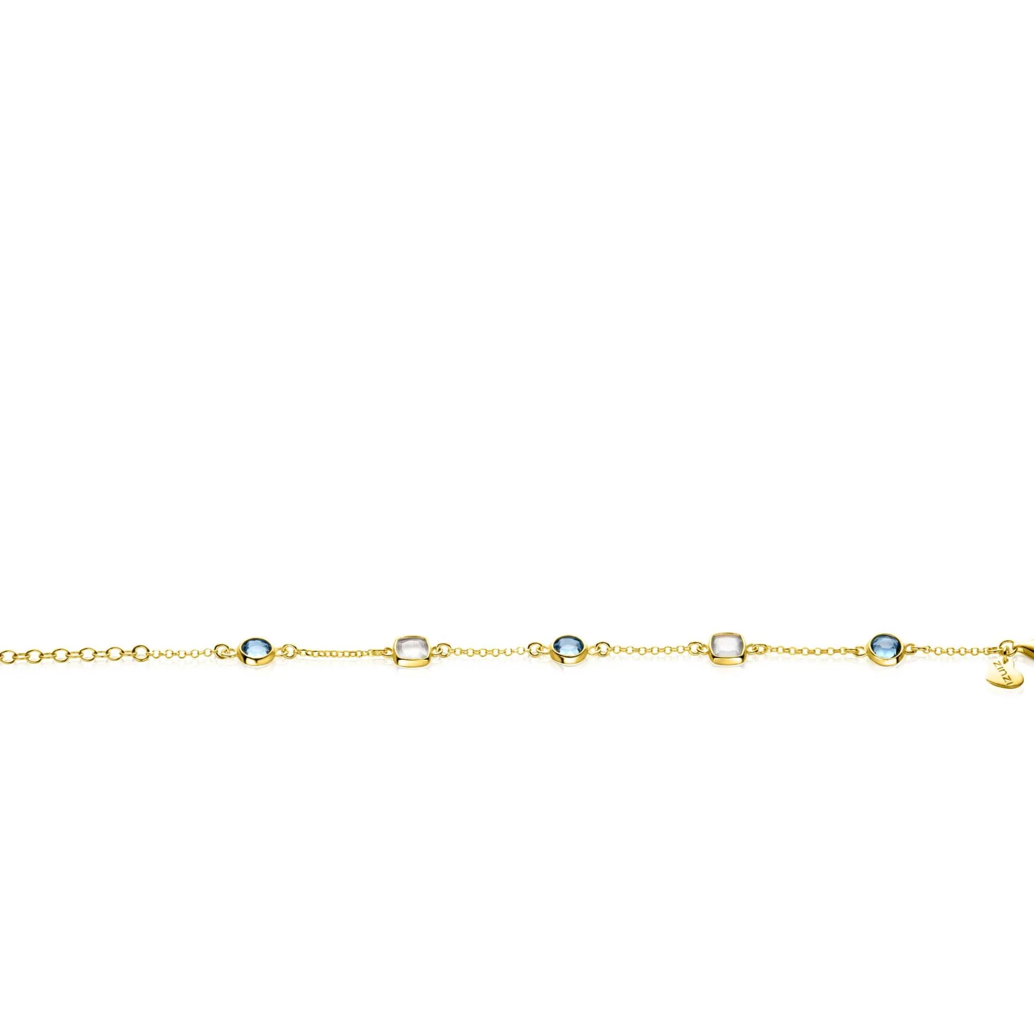 Online Zinzi gold plated zilveren armband met ronde en vierkante zettingen jeansblauw en witgrijs 17-20cm ZIA2526G