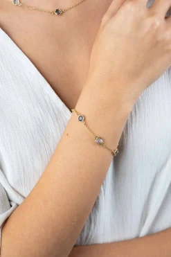 Online Zinzi gold plated zilveren armband met ronde en vierkante zettingen jeansblauw en witgrijs 17-20cm ZIA2526G