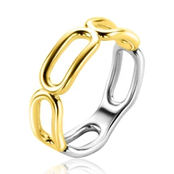 New Zinzi gold plated zilveren ring met grote ovale schakels 6mm breed ZIR2567G