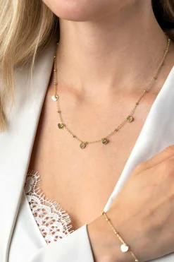 Best Zinzi gold plated zilveren ankerketting met kleine bolletjes en vijf gladde hartjes 42-45cm ZIC2531G