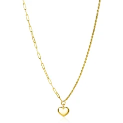 Discount Zinzi gold plated zilveren schakel ketting met twee trendy schakels en glad hart 40-45cm ZIC2381G