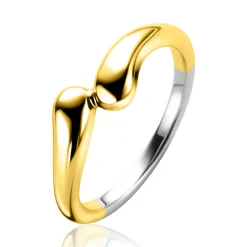 Clearance Zinzi gold plated zilveren gladde ring met twee druppelvormen 7mm breed ZIR2682G