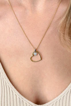 Outlet Zinzi gold plated zilveren bolletjes ketting met grote open hart hanger 20mm en bungelend luxe hartje 45-48cm ZIC2621