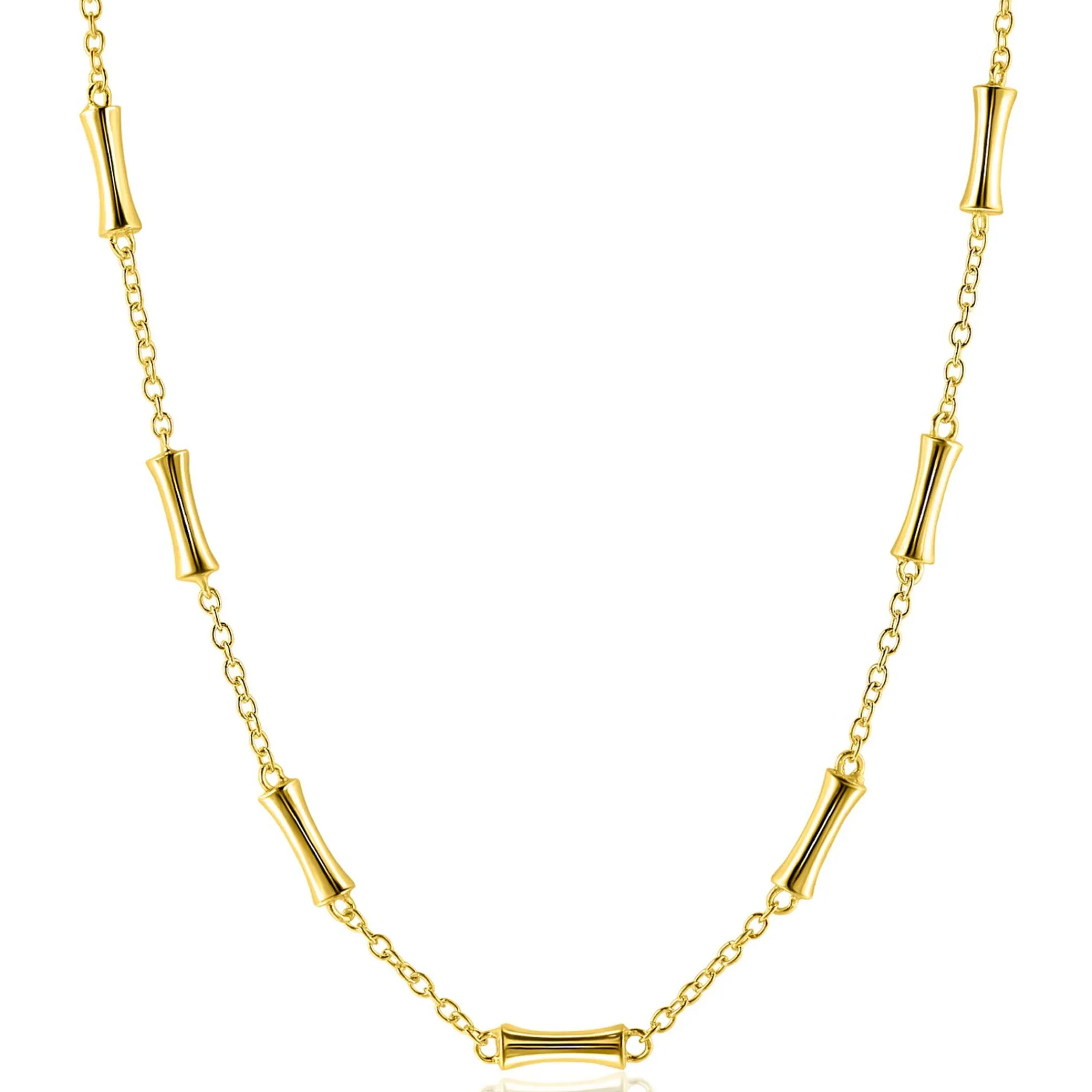 Discount Zinzi gold plated zilveren schakel ketting met zeven gladde bamboe vormen 40-45m ZIC2577G