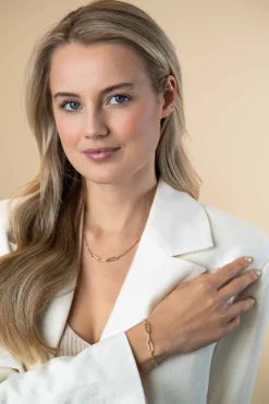 Clearance Zinzi gold plated zilveren schakelarmband met 3 grote ovale schakels 16,5-19,5cm ZIA2522