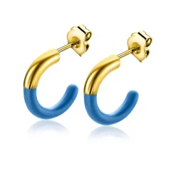 Sale Zinzi gold plated zilveren trendy oorsieraden 16mm half emaille blauw ZIO2315B