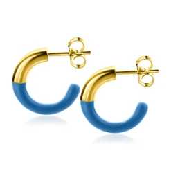 Sale Zinzi gold plated zilveren trendy oorsieraden 16mm half emaille blauw ZIO2315B