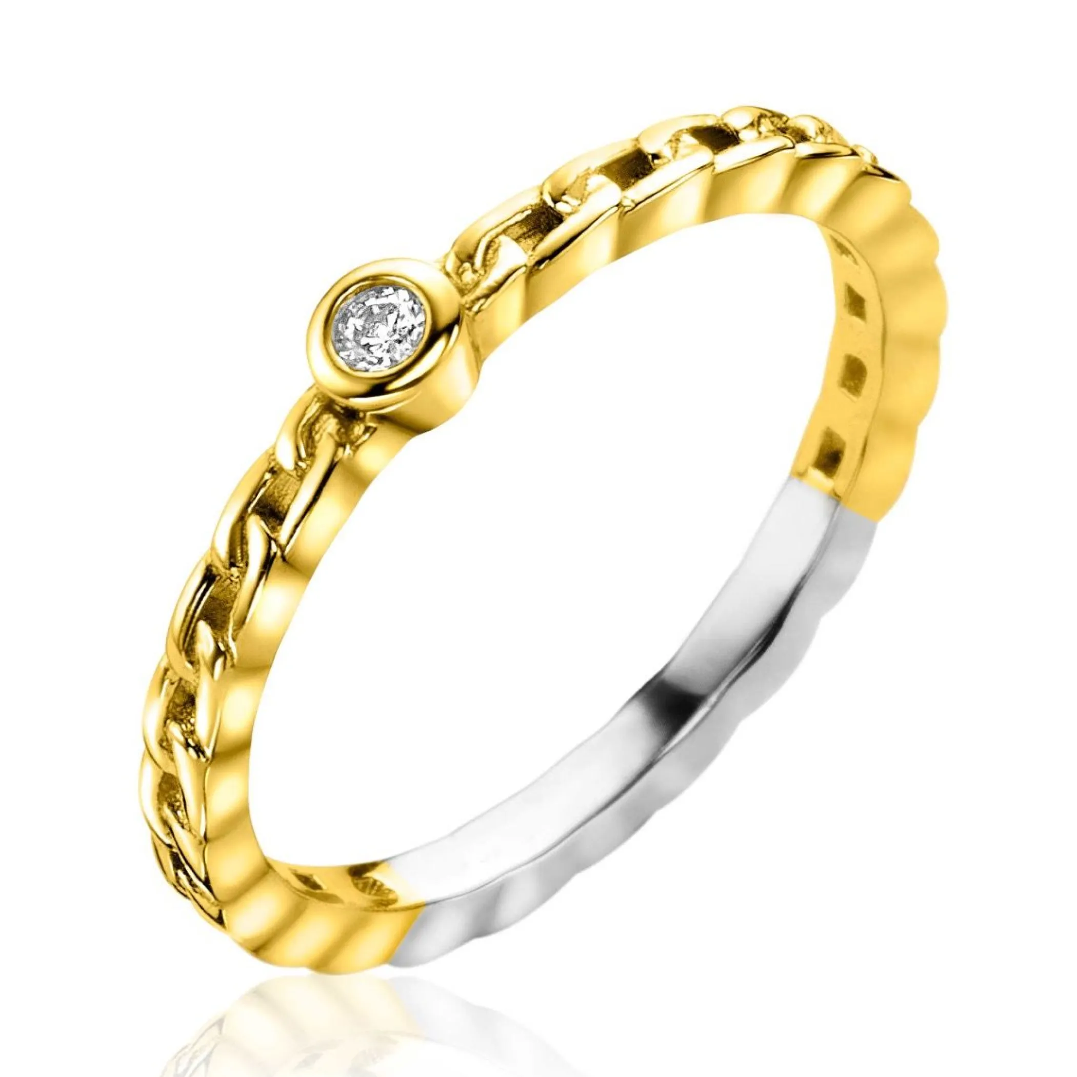 Discount Zinzi gold plated zilveren aanschuifring gourmet schakel met ronde witte zirconia ZIR2376