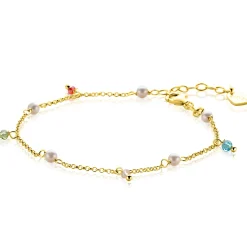 Sale Zinzi gold plated zilveren armband met witte parels en bungelende beads (5,5 mm) in frisse kleuren 17-20cm ZIA2705G