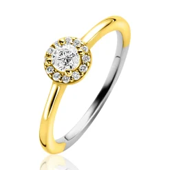 Clearance Zinzi gold plated zilveren entourage verlovingsring bezet met witte zirkonia's en klein hartje aan de zijkant ZIR2697Y