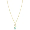 Discount Zinzi gold plated zilveren ketting met open rondje en ovale hanger, bezet met turquoise kleursteen 40-45cm ZIC2716G