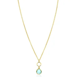 Discount Zinzi gold plated zilveren ketting met open rondje en ovale hanger, bezet met turquoise kleursteen 40-45cm ZIC2716G